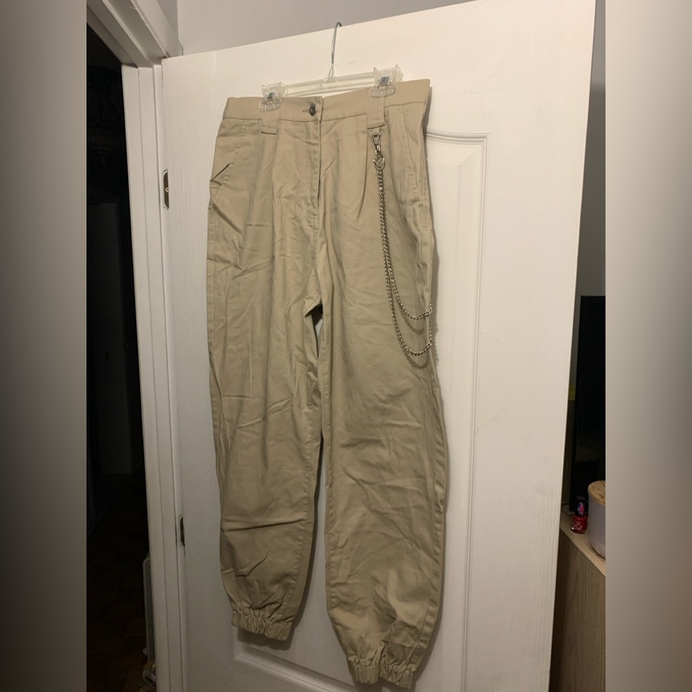 Fashion Nova Khaki Chinos with Chain Accent